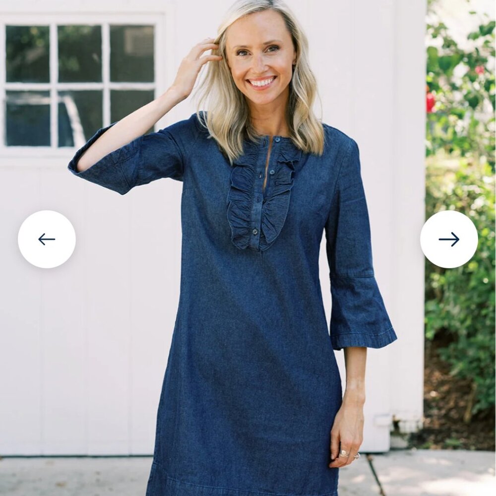 NWT Draper James Chambray Ruffle Shift Dress Size 2 - Picture 2 of 4